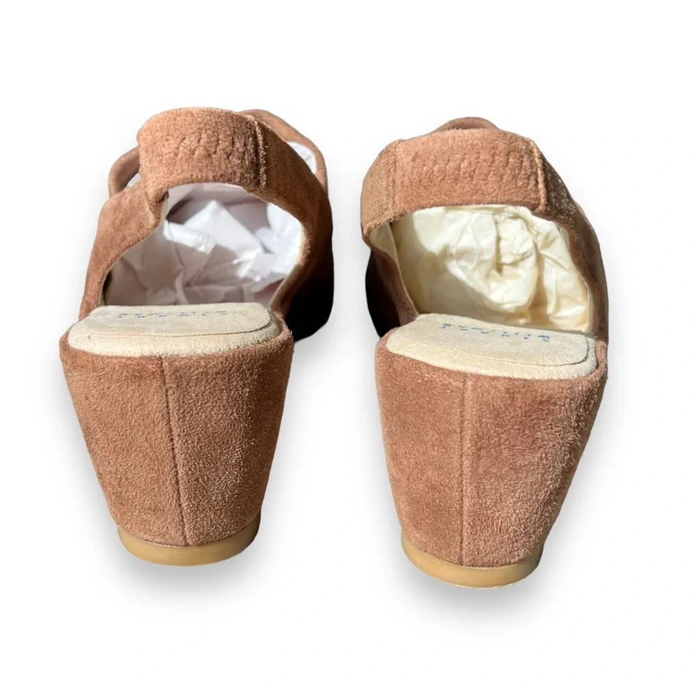 Stuart Weitzman Sling Back Neutral Tan Wedge Sandals, size 8
